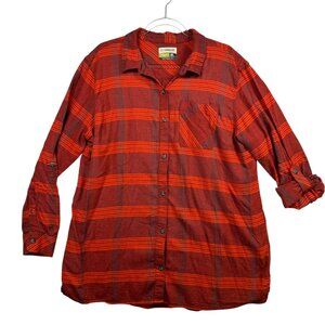 Grunge Rock Gorpcore Magellan Red Plaid‎ Boyfriend Button-Up Shirt XXL Flannel